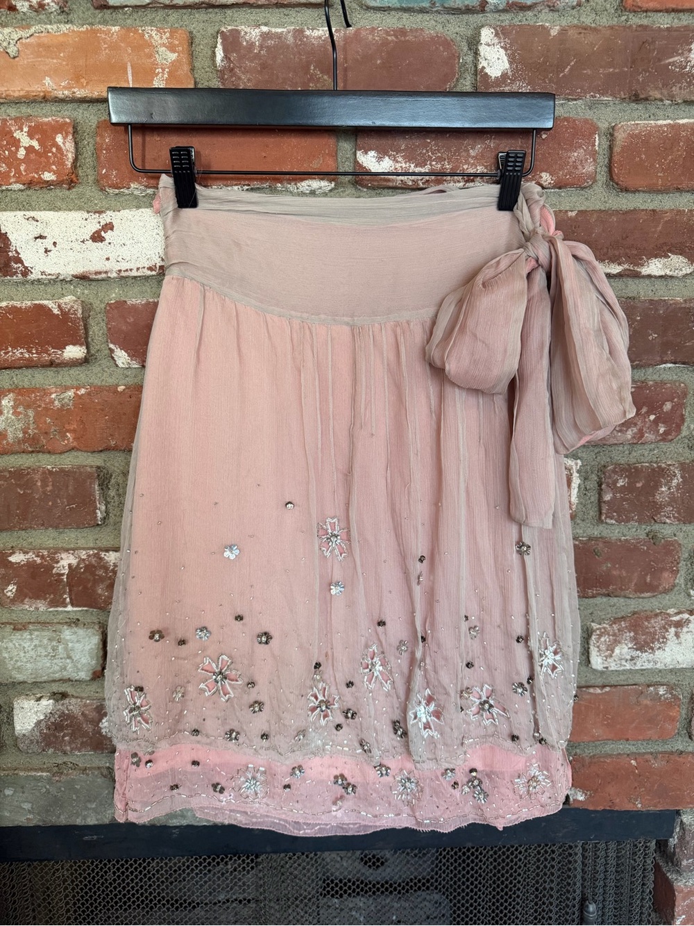 Robert Rodriguez Blush Pink Embellished Tie-Waist Skirt